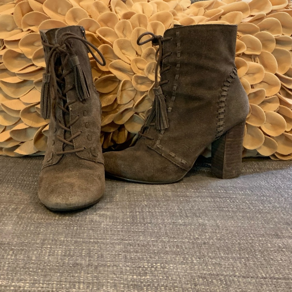 Brown Suede Lace Up Heeled Booties